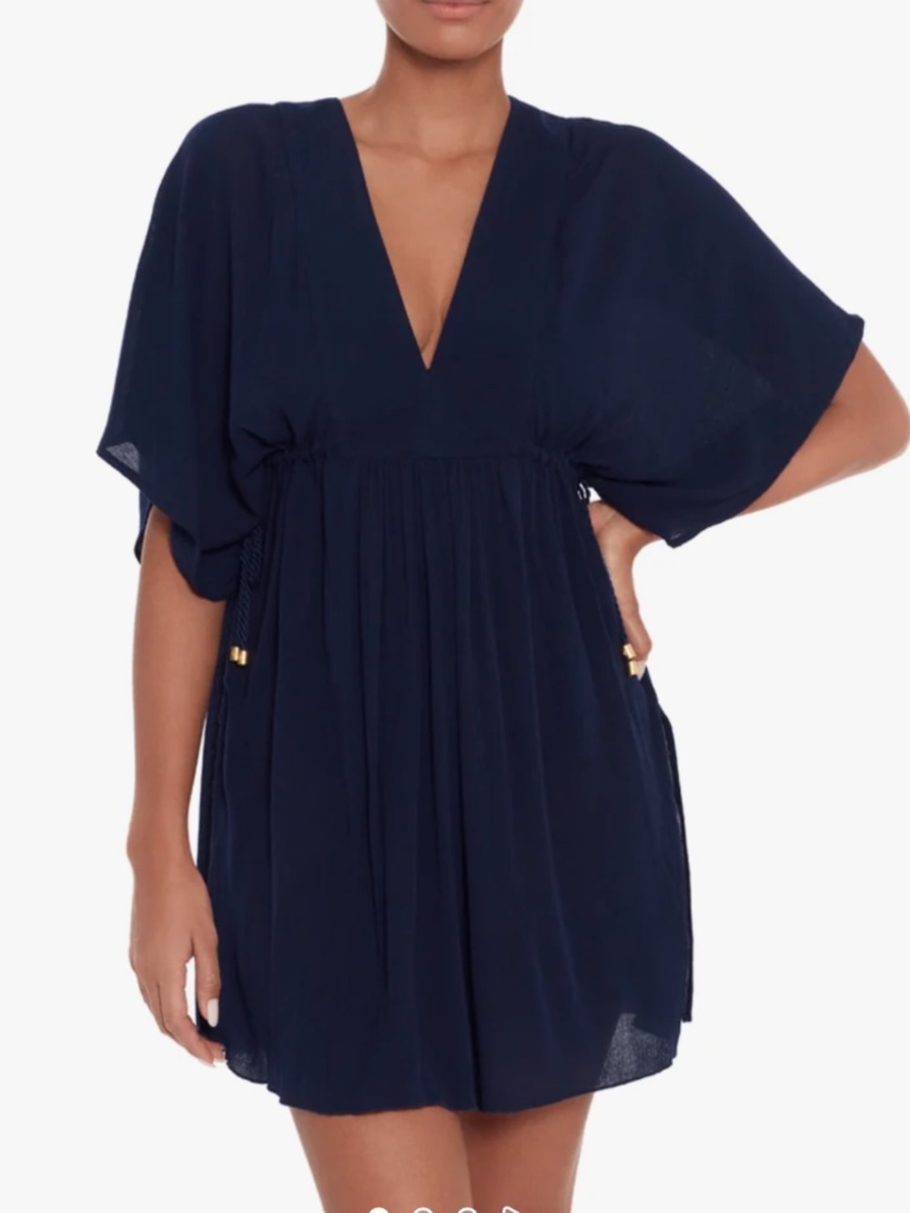 Lauren Ralph Lauren Crinkle Rayon Tunic Cover-Up Navy L Beach Pool Resort Vacay